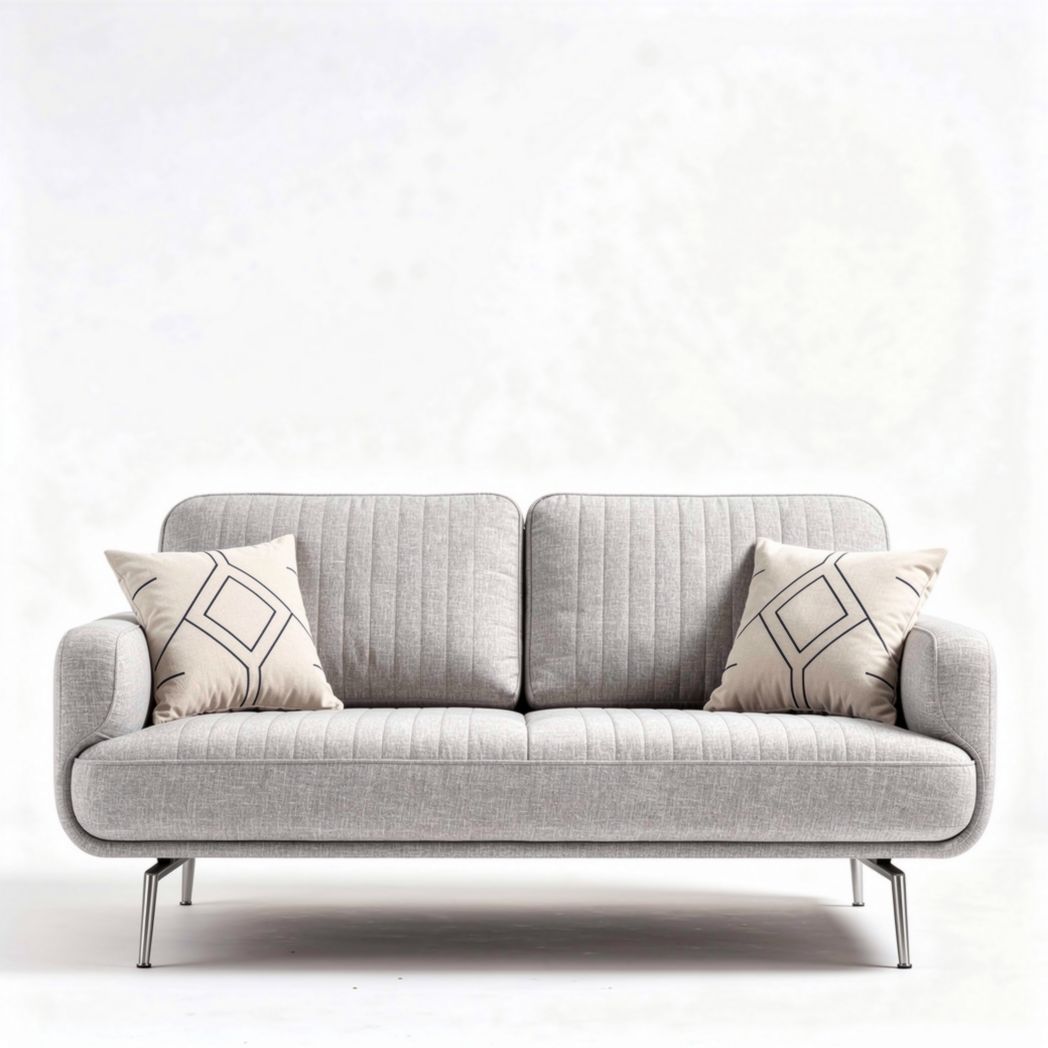 Two-seater sofa with linen upholstery and decorative pillows 200 x 80 x 85cm