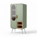 Green storage cabinet with glass door and wood accents 80 x 40 x 150cm