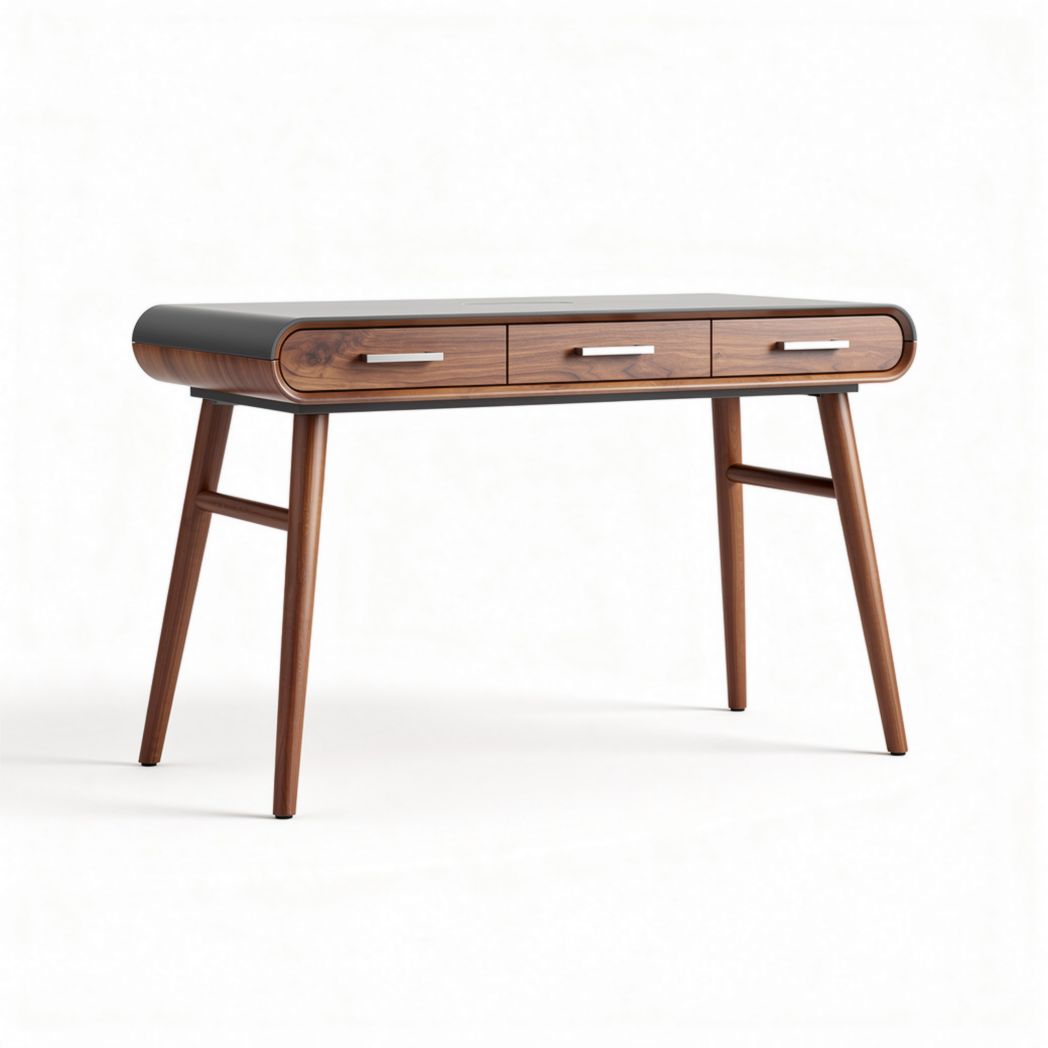 Wooden writing desk with three drawers in walnut finish 120 x 60 x 75cm