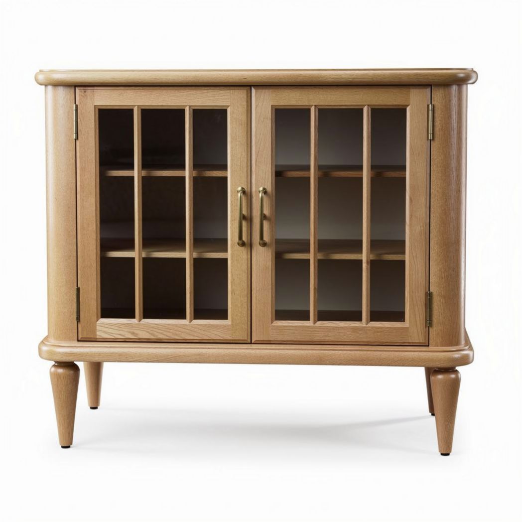 Wooden glass-door cabinet for living room storage 60 x 30 x 50cm