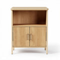 Wooden nightstand with open shelf and cabinet storage in natural finish 40 x 30 x 60cm