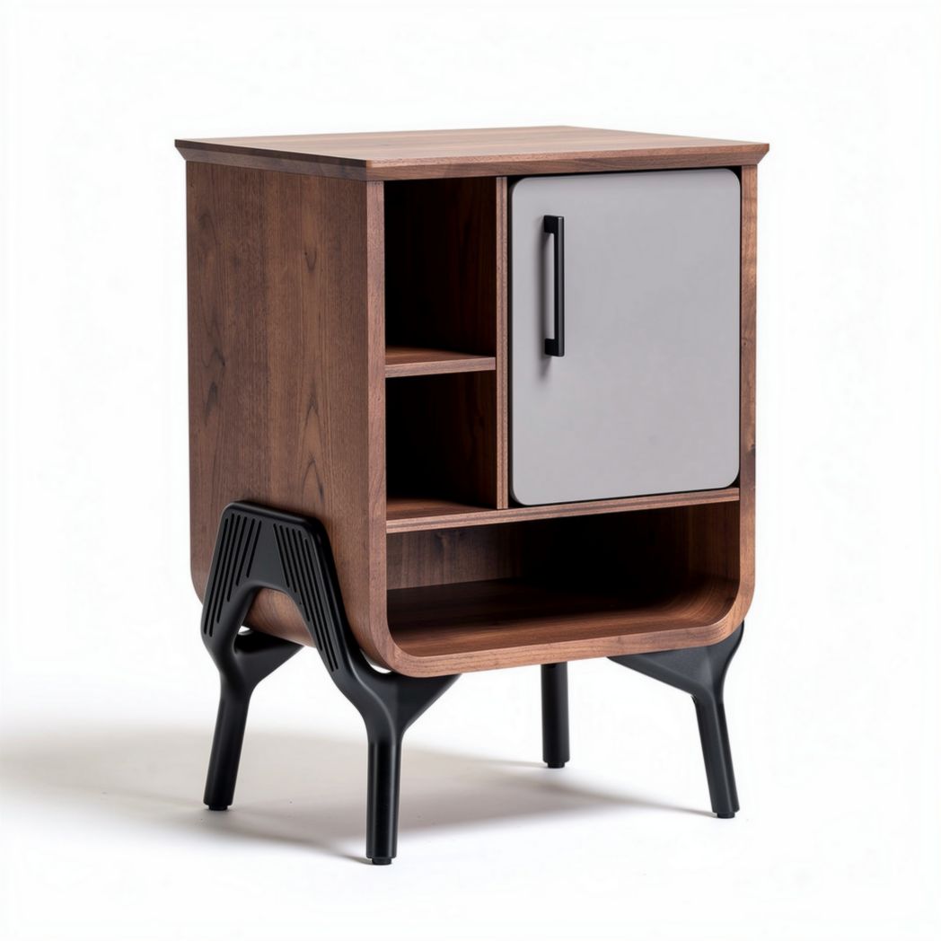 Wooden nightstand with storage compartment and black metal legs 45 x 40 x 60cm