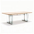 Glass and metal dining table with wooden top 200 x 100 x 75cm