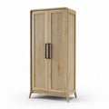 Natural wood storage cabinet with double doors and ribbed detailing 80 x 40 x 180cm