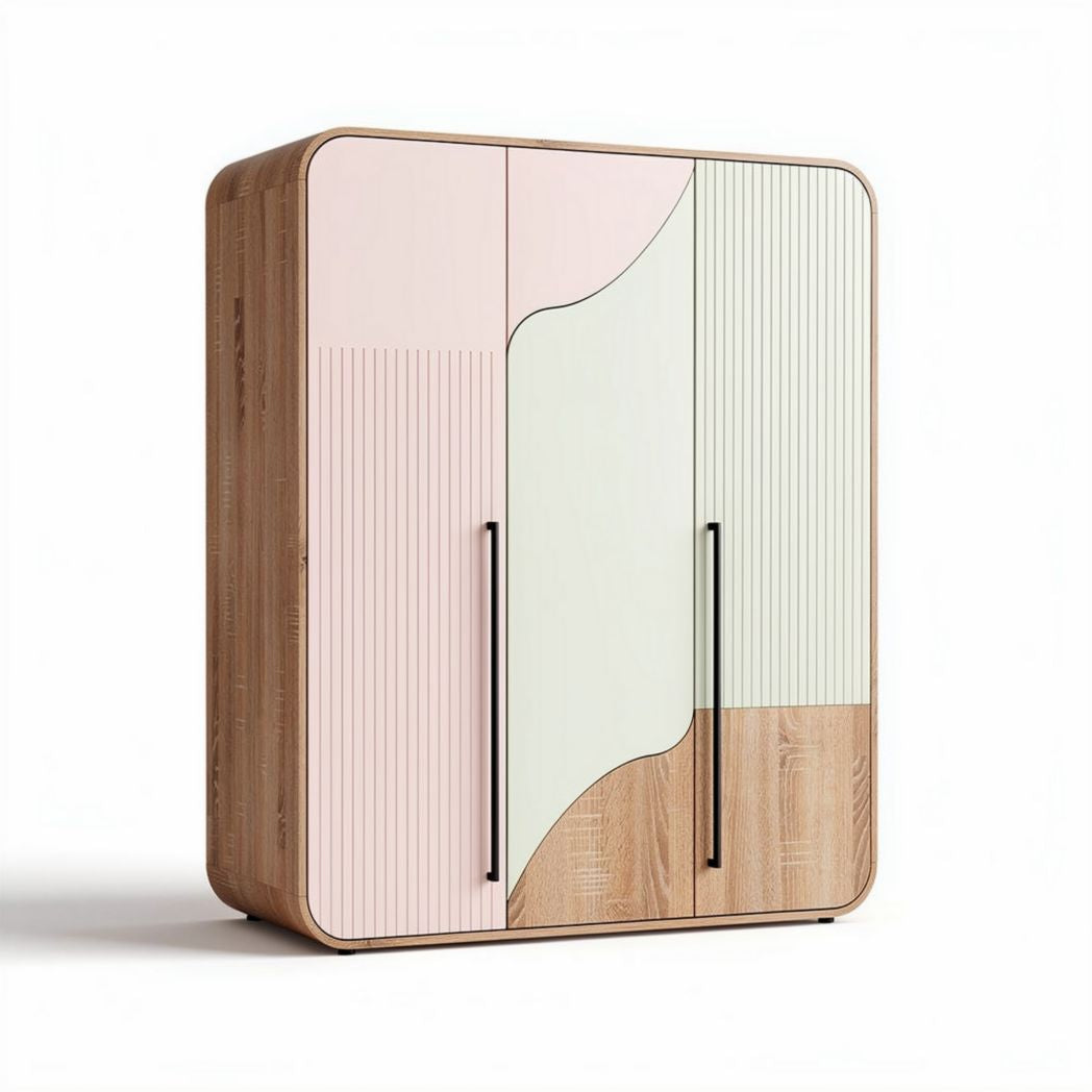 Multicolor wooden wardrobe with sliding doors and modern design 90 x 60 x 120cm
