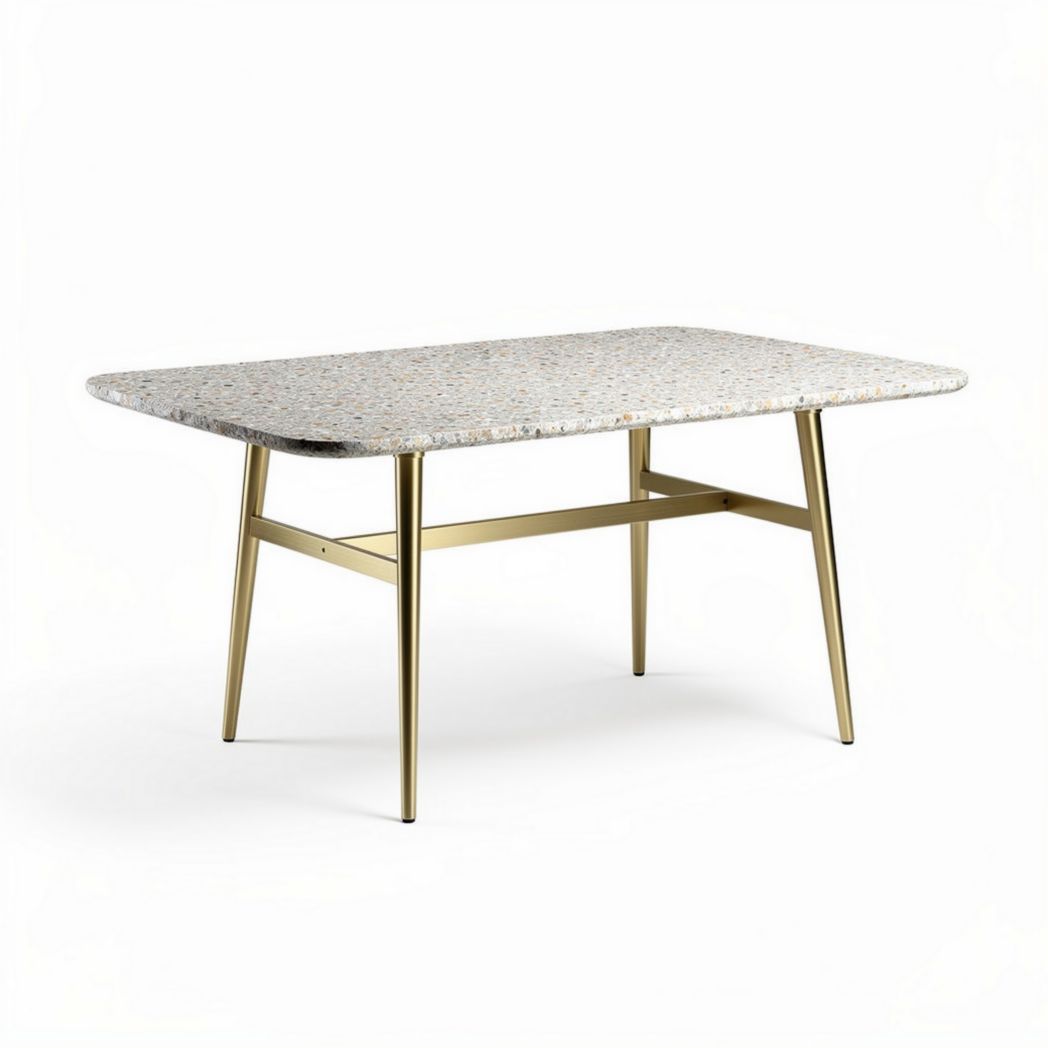 Terrazzo dining table with gold metal legs 150 x 90 x 75cm