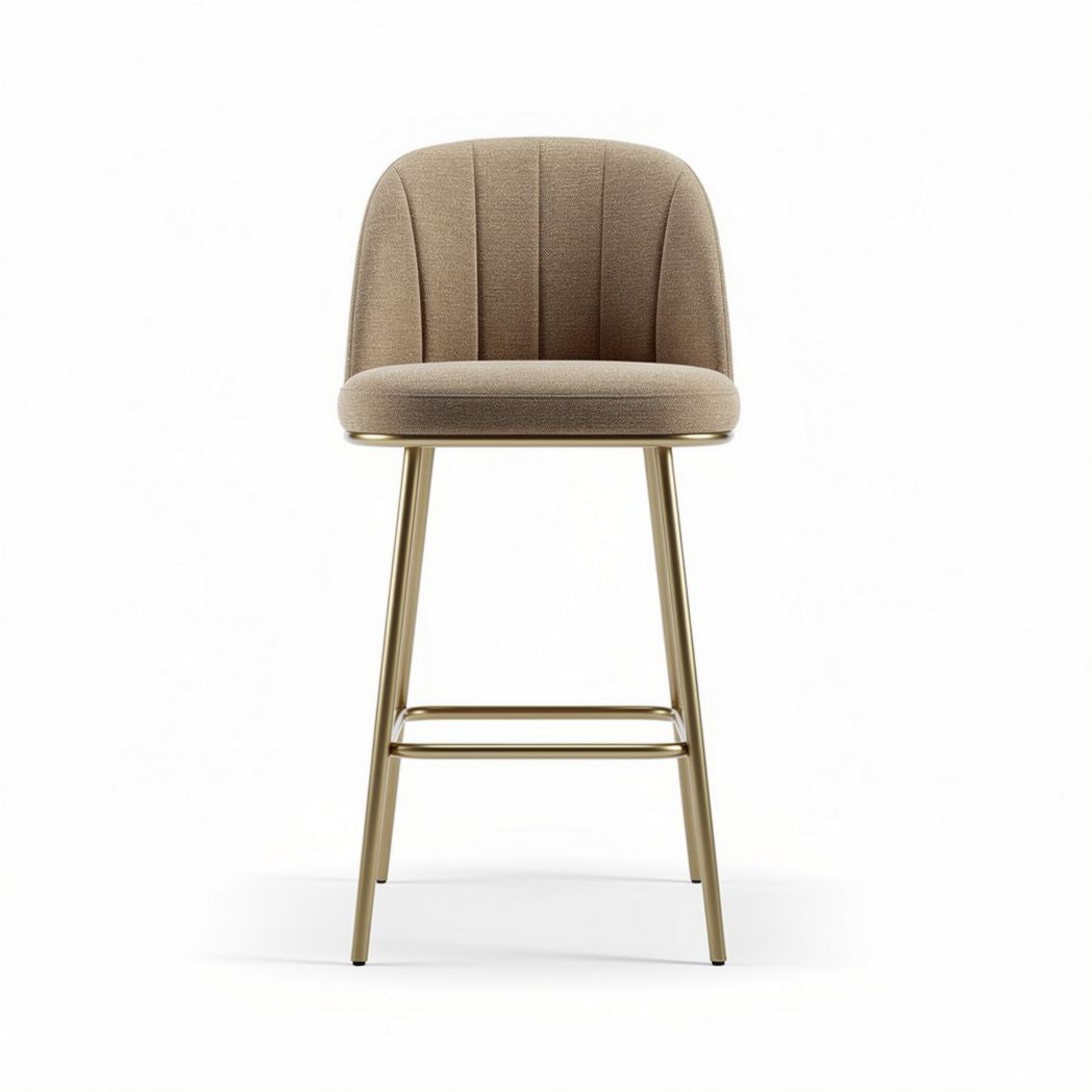 Upholstered bar stool with brass legs in beige fabric 45 x 50 x 100cm