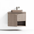 Wall-mounted bathroom vanity with sink in beige wood finish 90 x 45 x 60cm