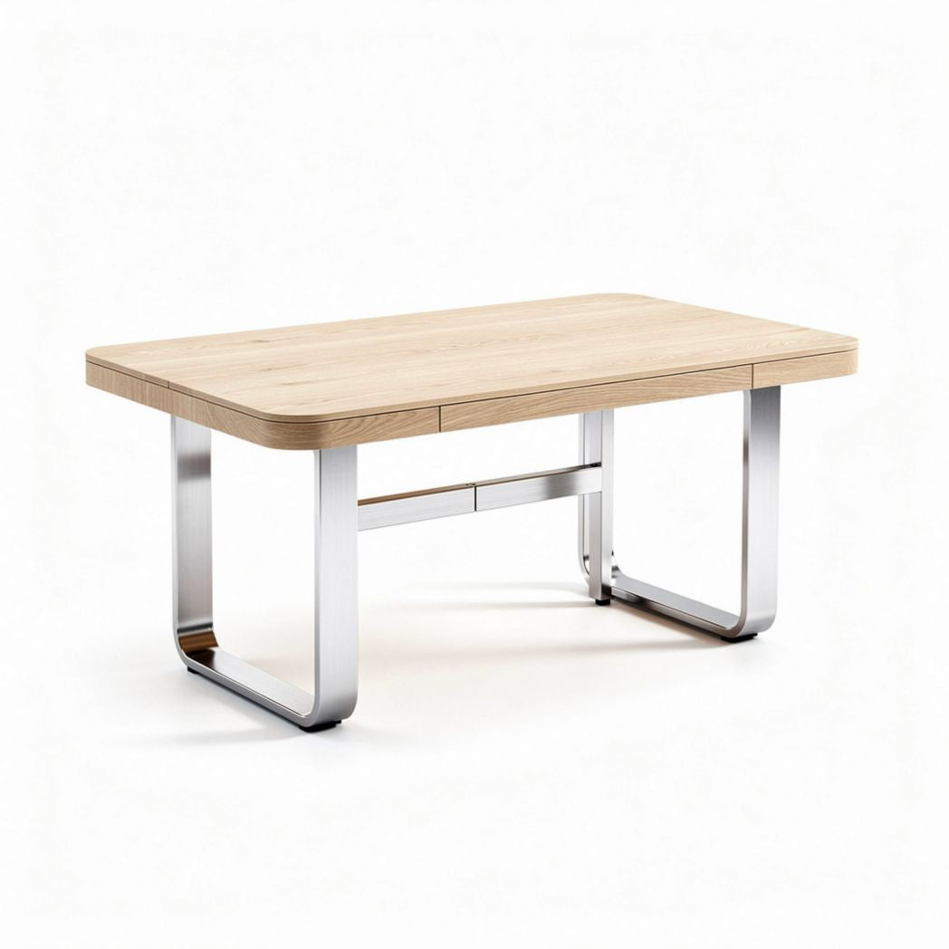 Wooden tabletop coffee table with metal legs and drawer 150 x 80 x 75cm
