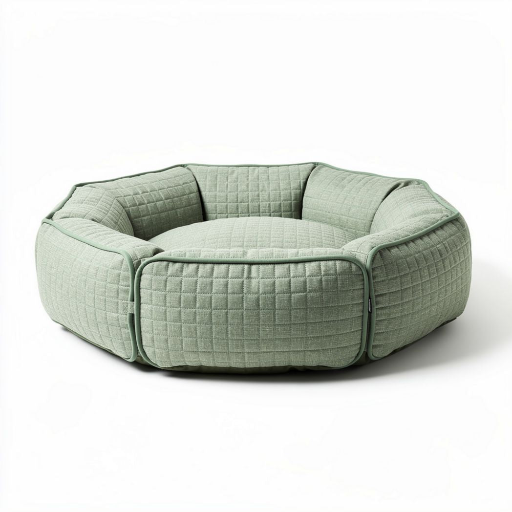 Pet bed round shape quilted fabric green color 70 x 70 x 20cm